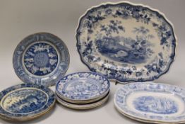 INTERESTING PARCEL OF BLUE & WHITE STAFFORDSHIRE POTTERY including a pair of platters entitled '
