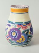 A CARTER STABLER ADAMS POOLE VASE having a narrow neck and decorated colourfully with stylised