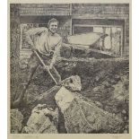 HENRY limited edition (5/50) print - male figure digging, signed and dated '82, 29 x 27cms