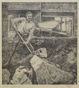 HENRY limited edition (5/50) print - male figure digging, signed and dated '82, 29 x 27cms