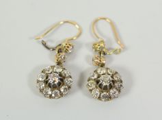 A GOOD PAIR OF ANTIQUE DIAMOND CLUSTER EARRINGS each cluster composed of ten round brilliant cut