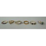 SIX ASSORTED 9CT HALLMARKED RINGS, 15.3gms