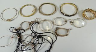 A PARCEL OF YELLOW METAL LORGNETTES & BRACELETS etc