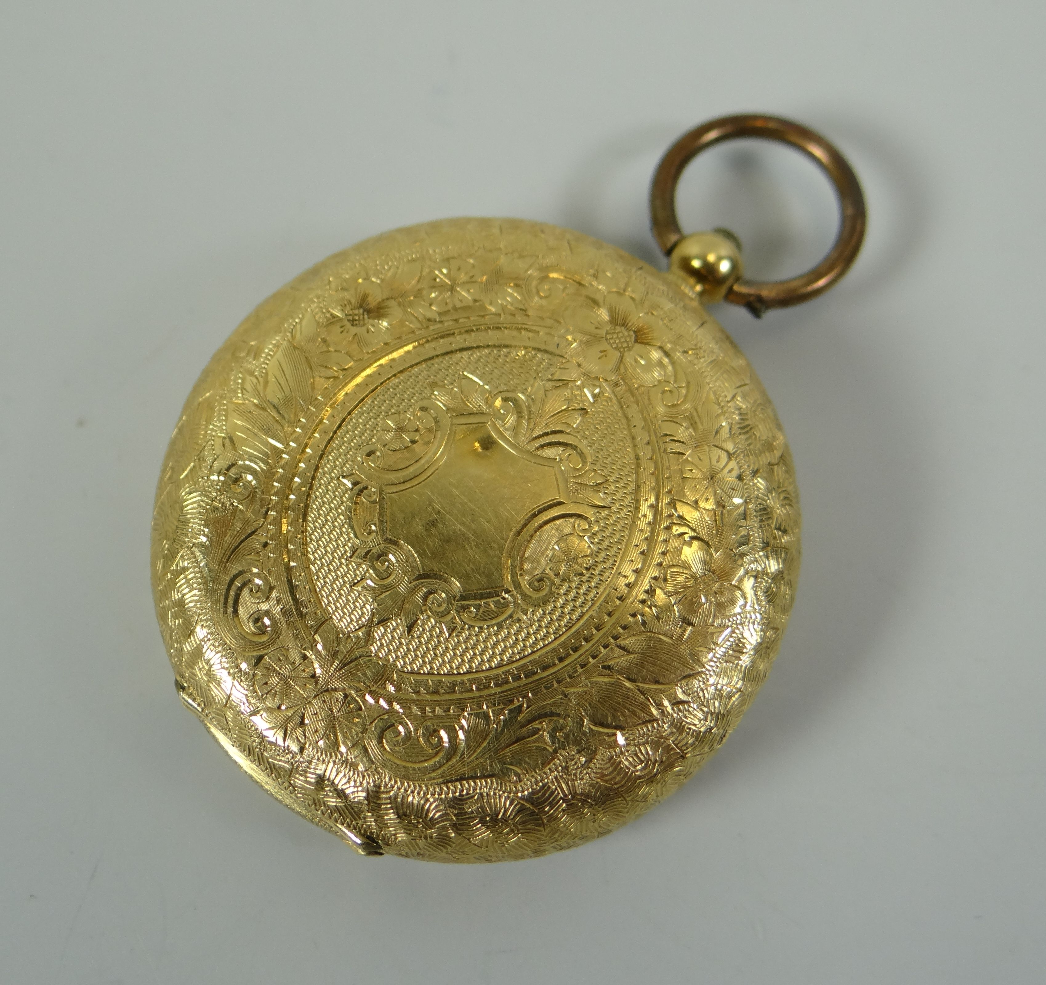 AN 18CT YELLOW GOLD BRIGHT-CUT FOB WATCH bearing Roman numerals to the engraved dial, 33gms - Image 2 of 2