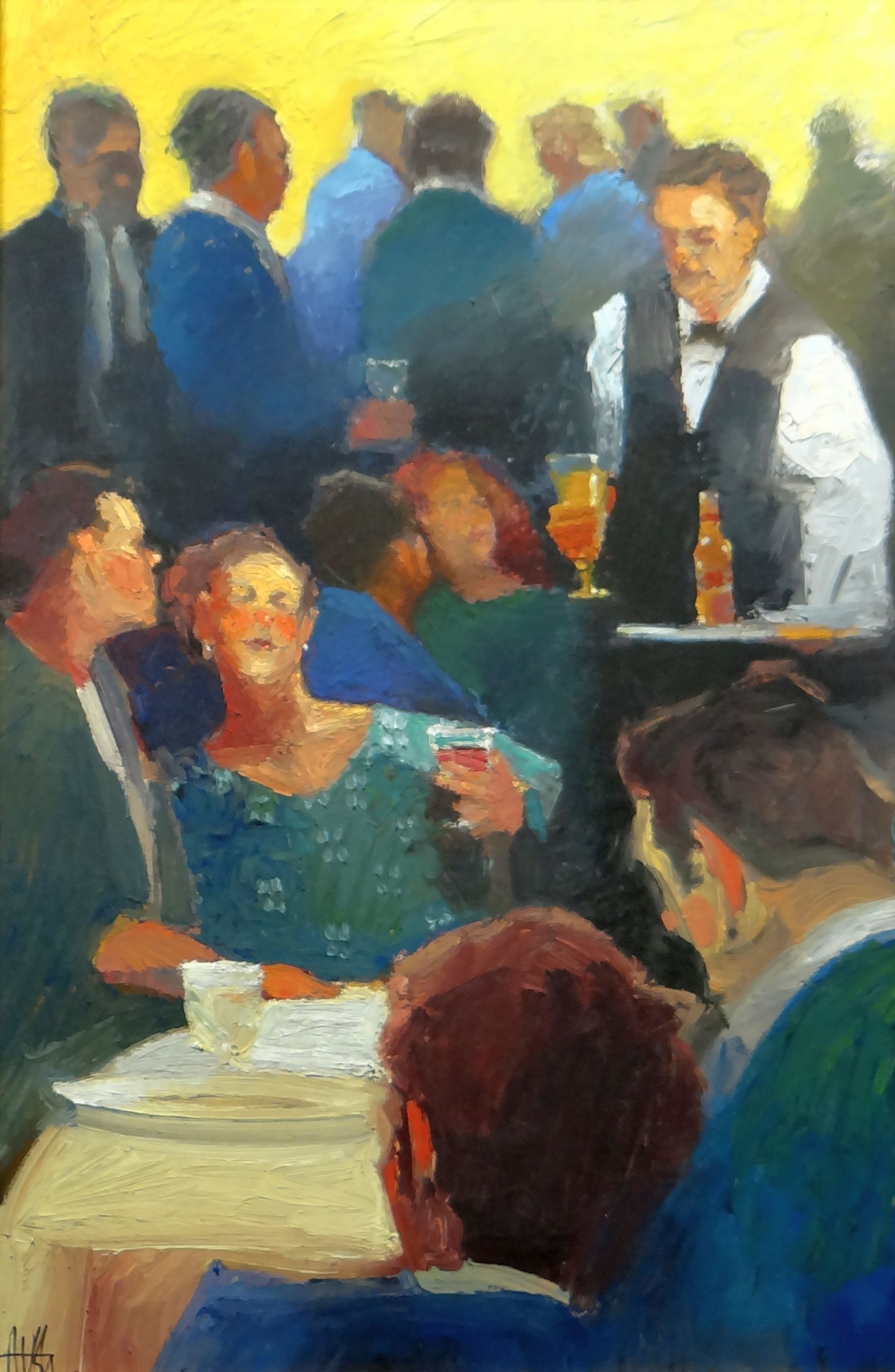 KEN AUSTER (American b.1949) giclee canvas and board prints, a matched pair - restaurant interior - Image 2 of 2