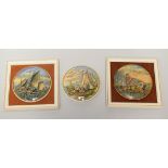 THREE PRATT WARE POT LIDS DEPICTING LIFE OF FISHING FOLK including boats out with figures hauling