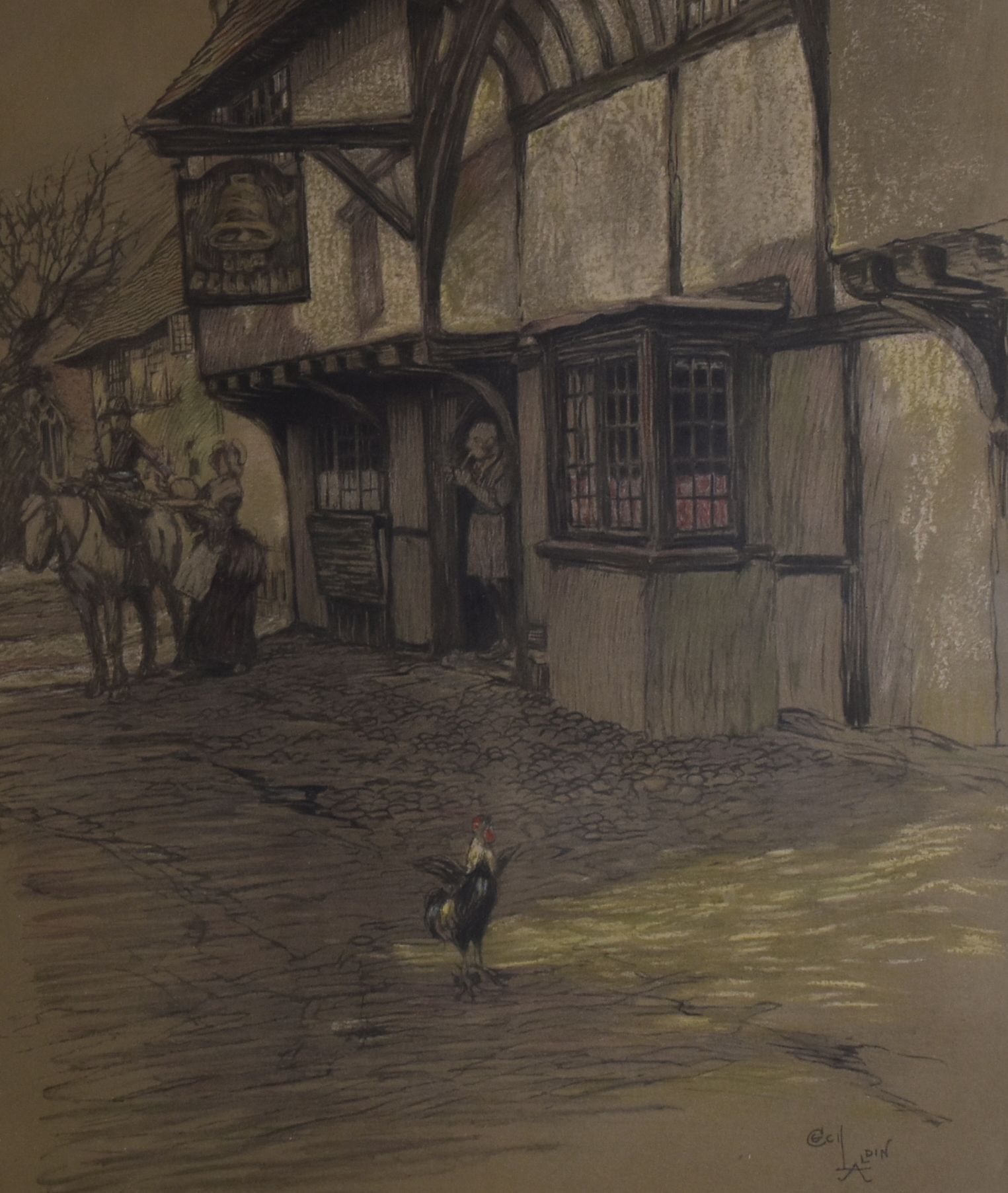 CECIL ALDIN print - of a coaching pub 'The George at Salisbury', pencil signed, 44 x 36cms