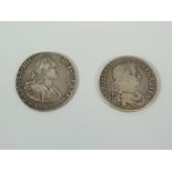 A CAROLUS IIII 8 x REALES COIN DATED 1793 & A CHARLES II 1672 CROWN