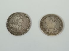 A CAROLUS IIII 8 x REALES COIN DATED 1793 & A CHARLES II 1672 CROWN