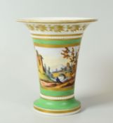 A PORCELAIN VASE WITH PAINTED SCENE of trumpet shape and with a panel of fisherman on the bank of