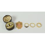 A SMALL PARCEL OF ANTIQUE JEWELLERY combining a pair of cased opal earrings with four items of