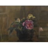 WILLIAM FIRTH oil on canvas - still life of roses in a bowl, unsigned, 40 x 50cms Provenance: