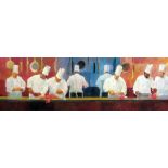 KEN AUSTER (American b.1949) giclee canvas print - eight chefs preparing food, 88 x 270cms