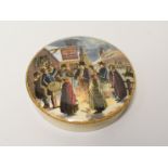 THE SOUGHT AFTER SMALL PRATT WARE POT LID 'XMAS' No. 238, featuring a winter scene of Carol singers,