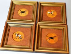 CECIL ALDIN set of four painted / printed transfer - hunting scenes on wooden roundels, signed, 8cms