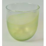 A GEORGE ELLIOTT ART GLASS PLANTER with clear glass and green swirls, signed, 15cms high