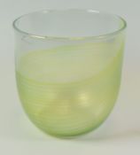 A GEORGE ELLIOTT ART GLASS PLANTER with clear glass and green swirls, signed, 15cms high