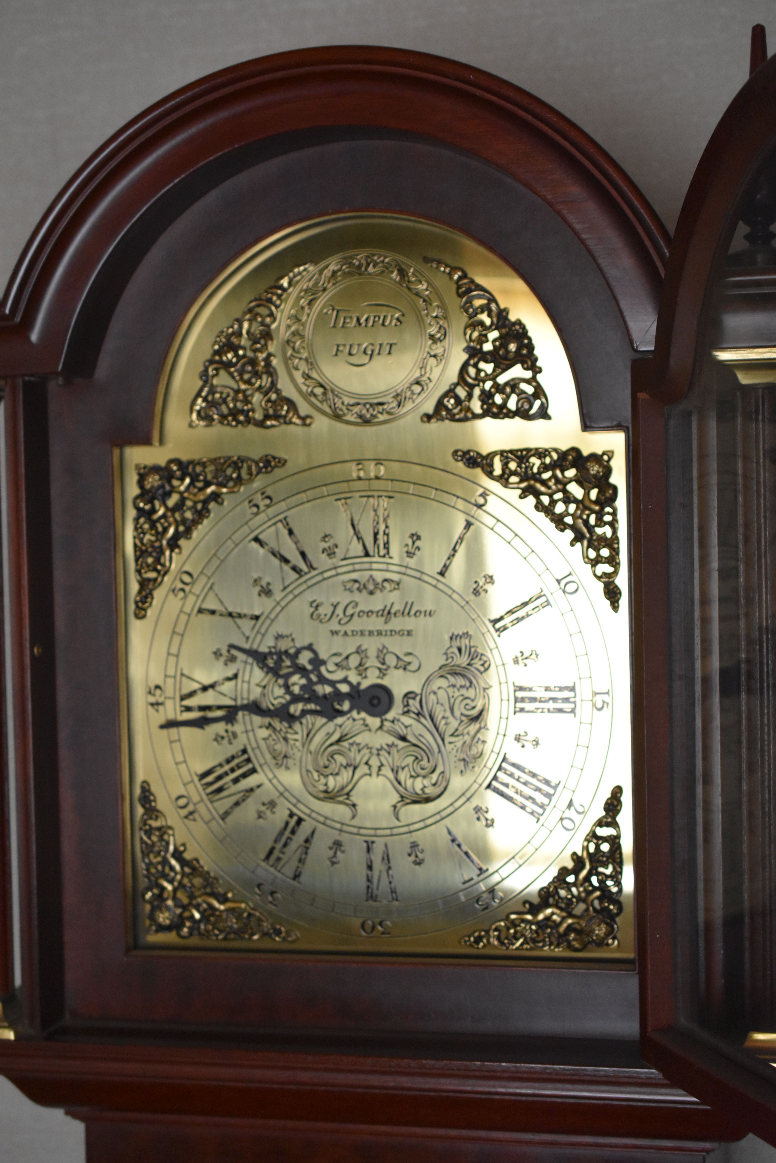 A REPRODUCTION E J GOODFELLOW LONGCASE / GRANDMOTHER CLOCK with elaborate brass dial, 188cms high - Image 2 of 2