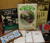 A PARCEL OF RAILWAY ADVERTISING MATERIAL including printed poster on board for 'Kent & East