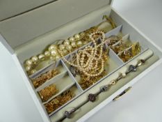 A MODERN JEWELLERY BOX & CONTENTS including yellow metal necklaces etc