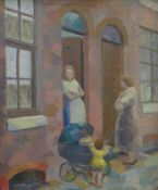 UNKNOWN (MARGARET.....) oil on canvas - Manchester street scene with two women in conversation