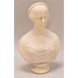 LAWRENCE MACDONALD WHITE MARBLE BUST SCULPTURE of a maiden inscribed verso 'MACDONALD SCULP ROMA'