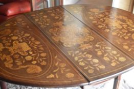 A GOOD INLAID & MARQUETRY EDWARDIAN DROP LEAF TABLE with all round floral marquetry to supports