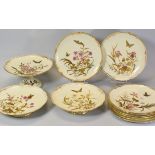 A DERBY PORCELAIN PART DESSERT SET decorated in enamel and gilding with butterflies and wild-flowers