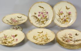 A DERBY PORCELAIN PART DESSERT SET decorated in enamel and gilding with butterflies and wild-flowers
