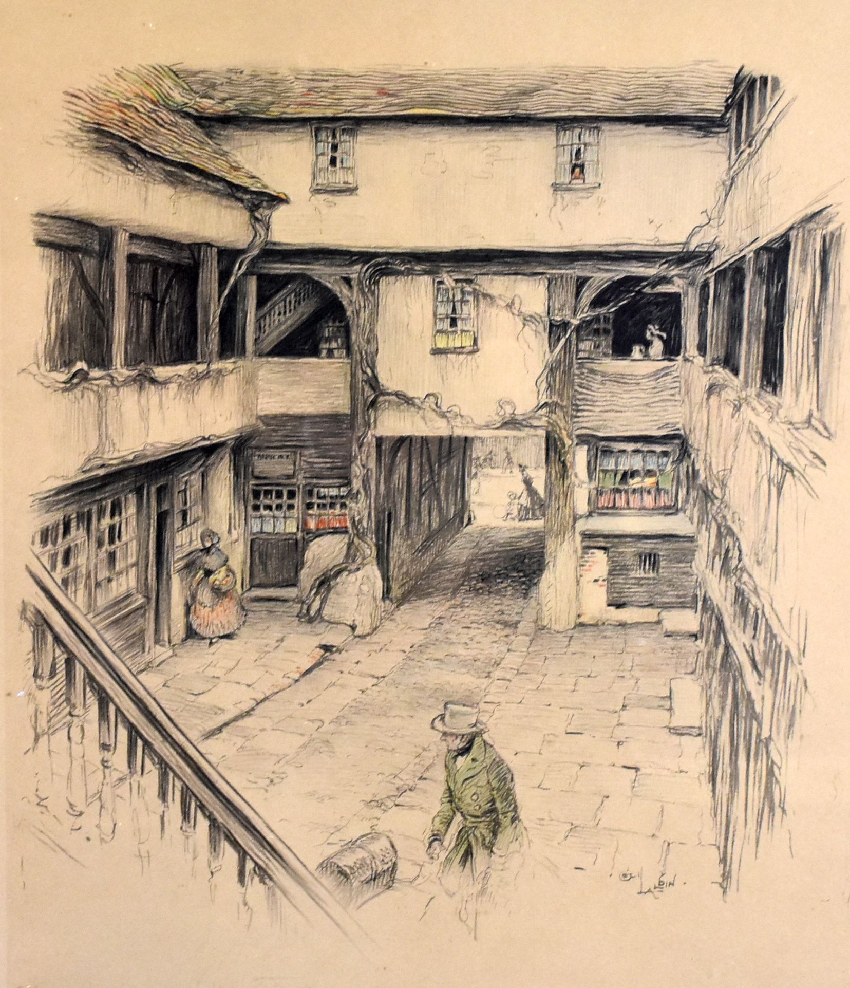 CECIL ALDIN coloured engraving - 'The New Inn, Gloucester', pencil signed, 45 x 37cms together