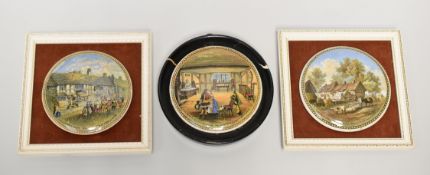 THREE PRATT WARE POT LIDS WITH SHAKESPEARE THEMES being 'THE RESIDENCE OF ANNE HATHAWAY....' and '
