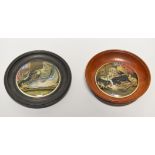 A RARE PRATT WARE POT LID 'LOBSTER CLAW' with a lobster attacking a domestic cat and another '