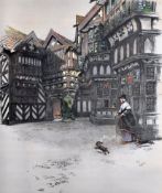 CECIL ALDIN two prints - female and dog standing outside a timbered house, entitled 'Morton Old