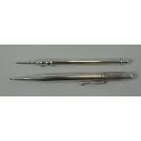 A HALLMARKED SILVER BARRELLED RETRACTABLE PENCIL and another unmarked