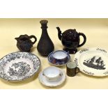 A PARCEL OF POTTERY etc including Swansea Colandine bowl, James Neale creamware nautical plate,