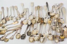 A VERY LARGE QUANTITY OF MIXED SILVER SPOONS all hallmarked, 20ozs