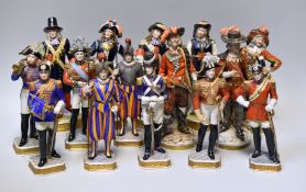 FIFTEEN MISCELLANEOUS CONTINENTAL PORCELAIN HISTORIC MILITARY FIGURES, various factories