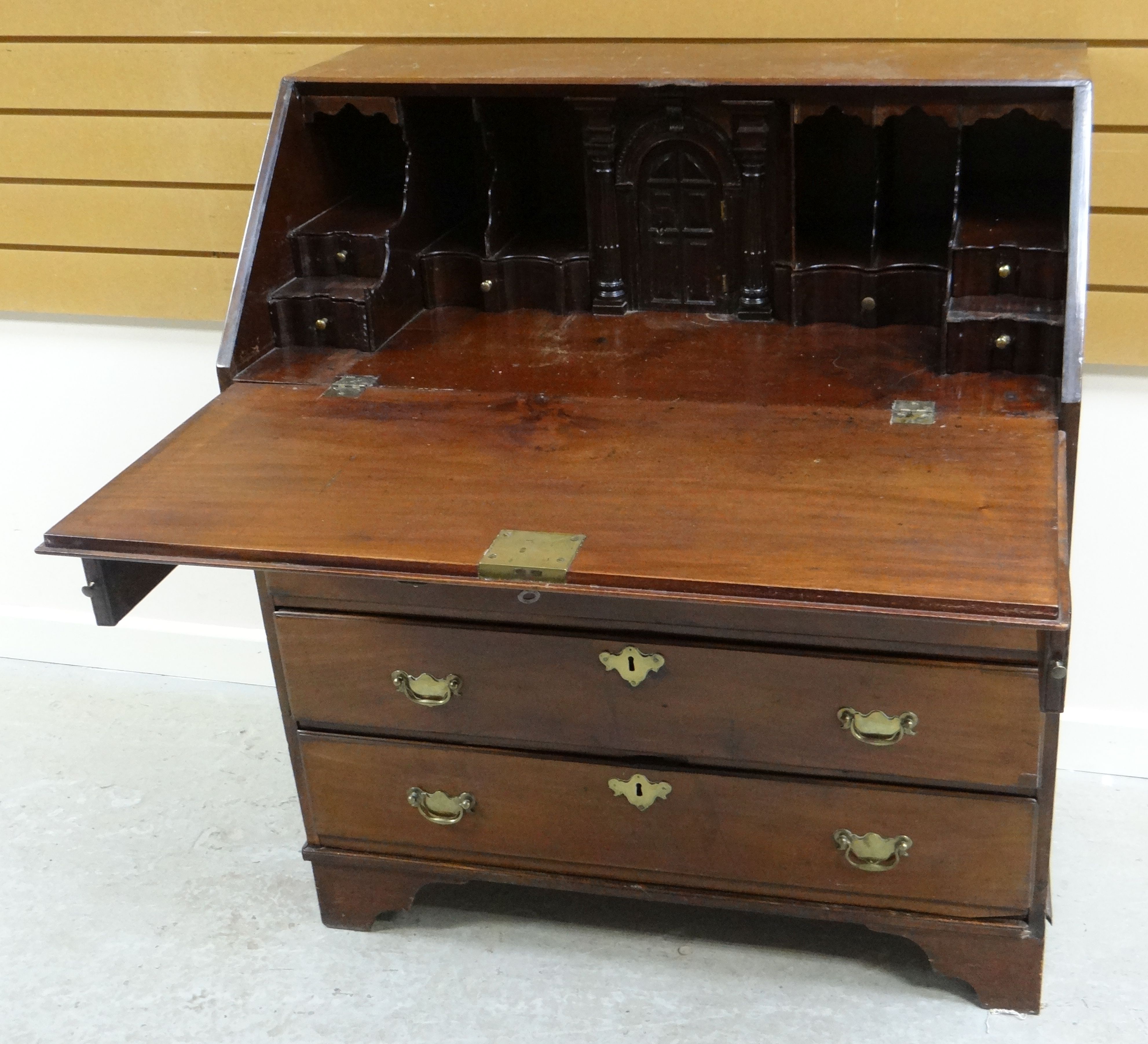 NINETEENTH CENTURY MAHOGANY BUREAU with sloped front and four graduated drawers all with brass - Image 3 of 3