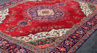 LARGE MULTICOLOURED PERSIAN TEBRIZ CARPET with medallion design, 387 x 303cms