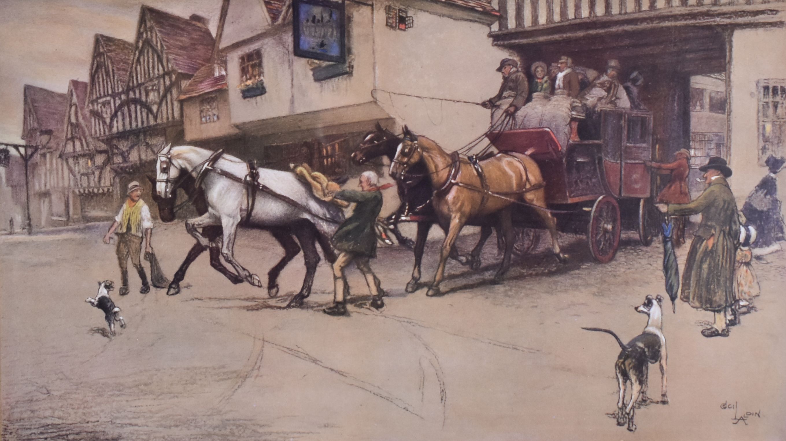 CECIL ALDIN coloured engraving - 'The New Inn, Gloucester', pencil signed, 45 x 37cms together - Image 4 of 4