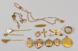 A PARCEL OF GOLD / PART GOLD JEWELLERY ITEMS ETC including fine 9ct necklace, believed natural