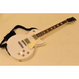 AN IVORY COLOURED 'REVELATION SERIES' ELECTRIC GUITAR, cased, 101cms long