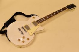 AN IVORY COLOURED 'REVELATION SERIES' ELECTRIC GUITAR, cased, 101cms long