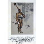 SNAFFLES coloured etching - WWI German soldier entitled 'Wipers', 42 x 30cms together with a T
