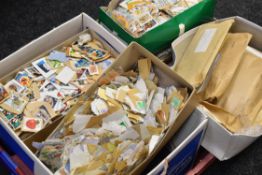 HUNDREDS OF LOOSE STAMPS contained in small boxes, envelopes and shoe-boxes etc