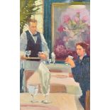 KEN AUSTER (American b. 1949) giclee on board print - pair of matched restaurant cafe scenes, 88 x