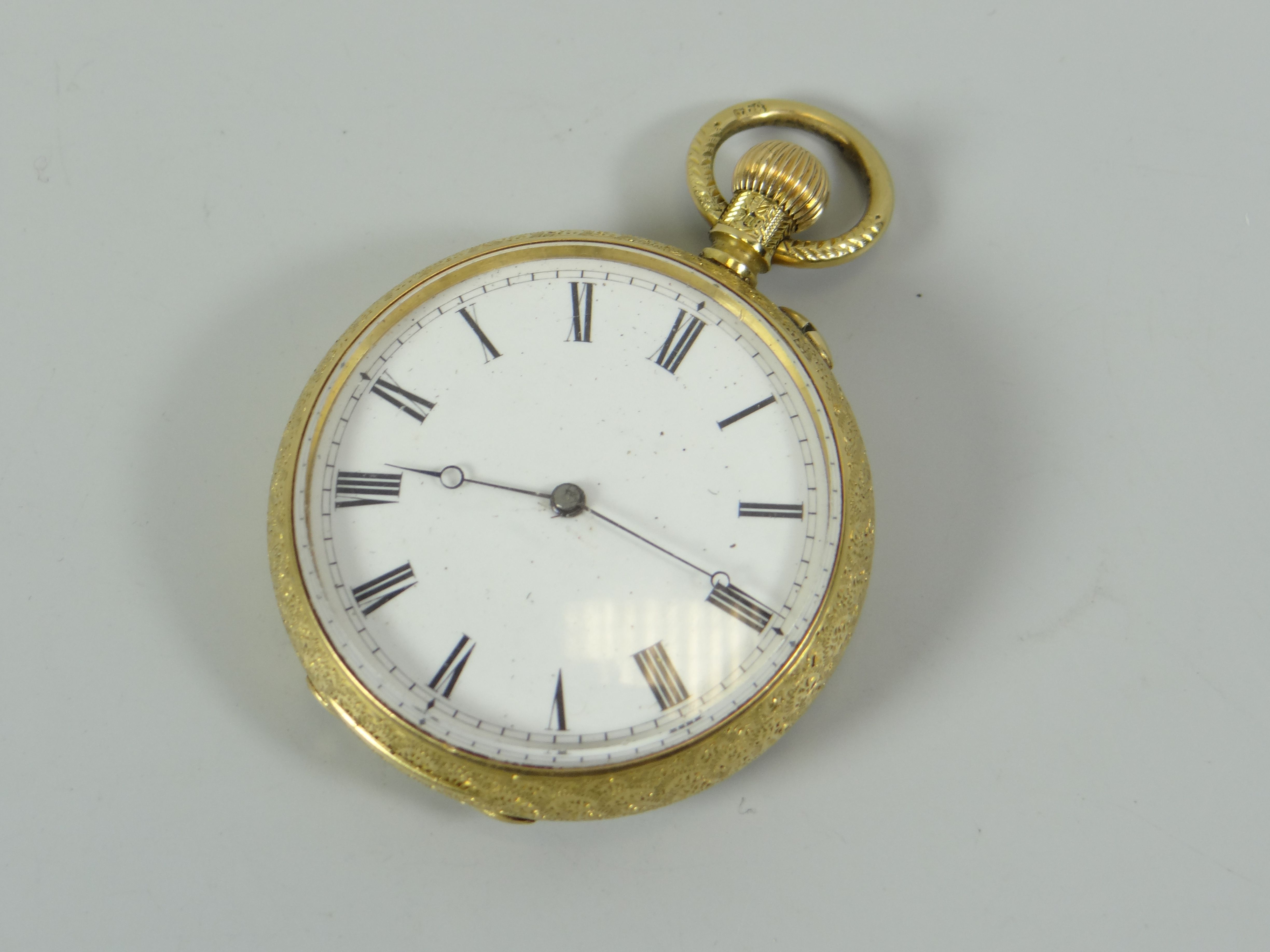 AN 18CT GOLD OPEN-FACE POCKET WATCH BY JULES JURGENSEN stem-wound and having a finely chased outer-