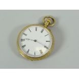 AN 18CT GOLD OPEN-FACE POCKET WATCH BY JULES JURGENSEN stem-wound and having a finely chased outer-