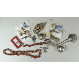 A PARCEL OF SILVER / PART-SILVER JEWELLERY including enamelled butterfly brooches, bright-cut silver