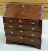 NINETEENTH CENTURY MAHOGANY BUREAU with sloped front and four graduated drawers all with brass